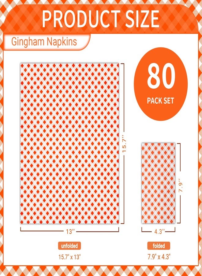 DYLIVeS Orange Gingham Napkins, 80 Pack Orange and White Checkered Guest Towel Plaid Party Napkins Disposable Paper Hand Towels for Luncheon, Dinner, Picnic, Birthday, Easter, Graduation Party, 3-Ply - Image 2